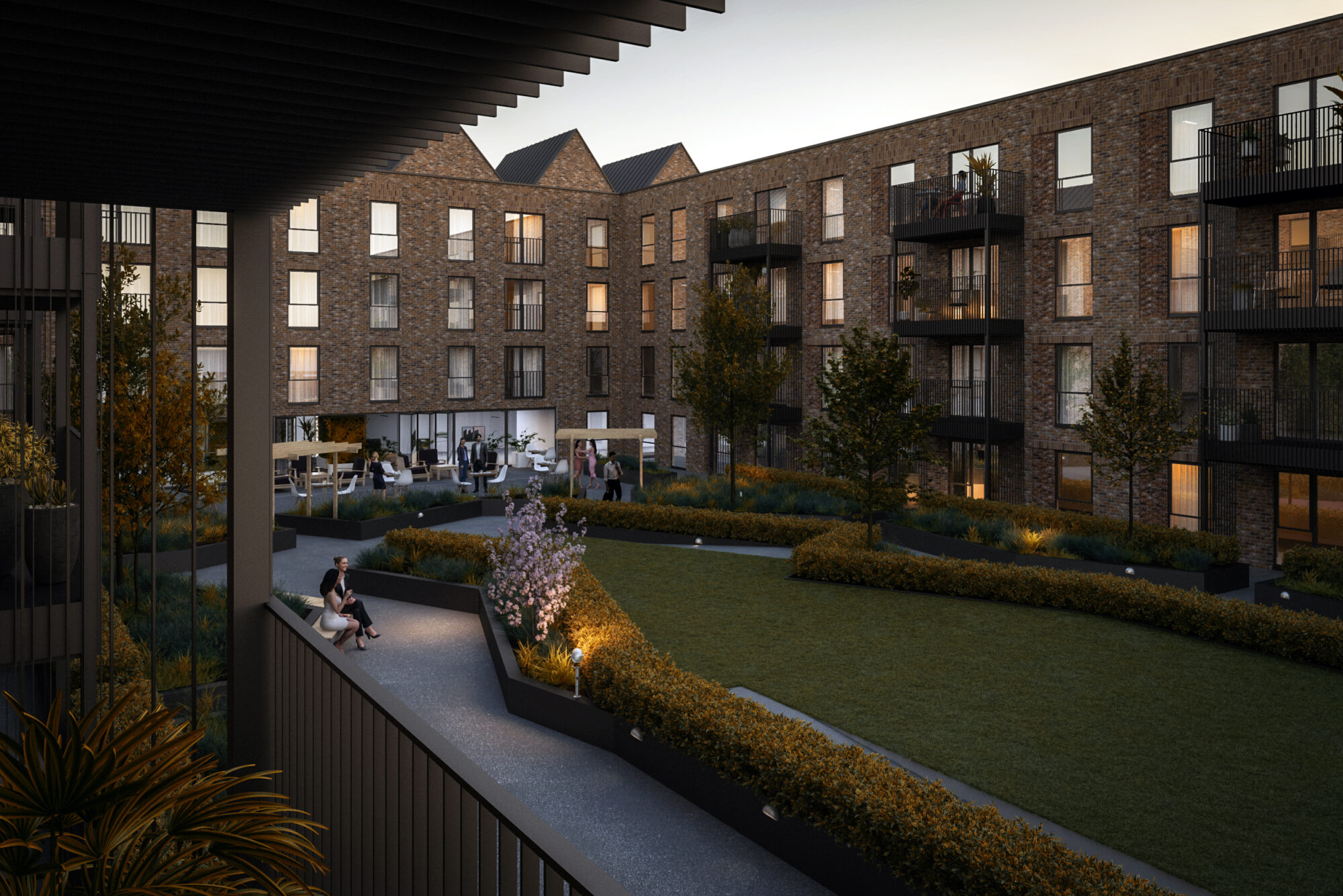 Courtyard view at night