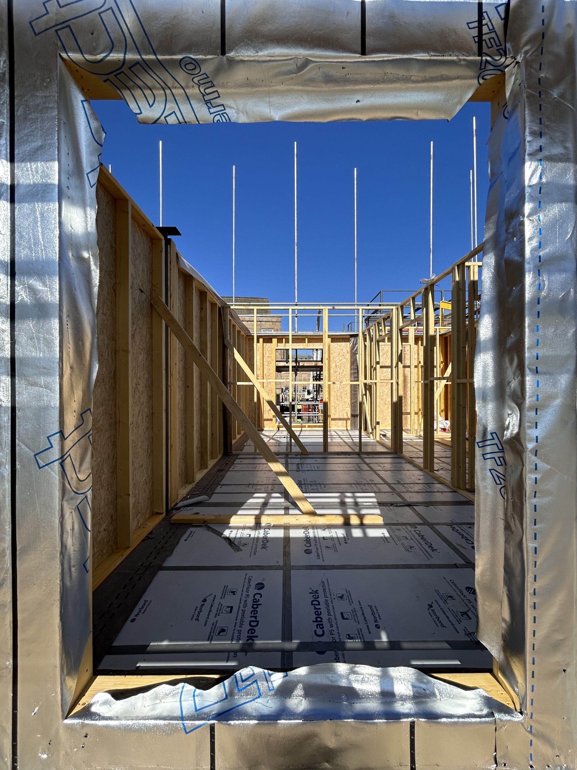 Construction of the 44 timber frame townhouses