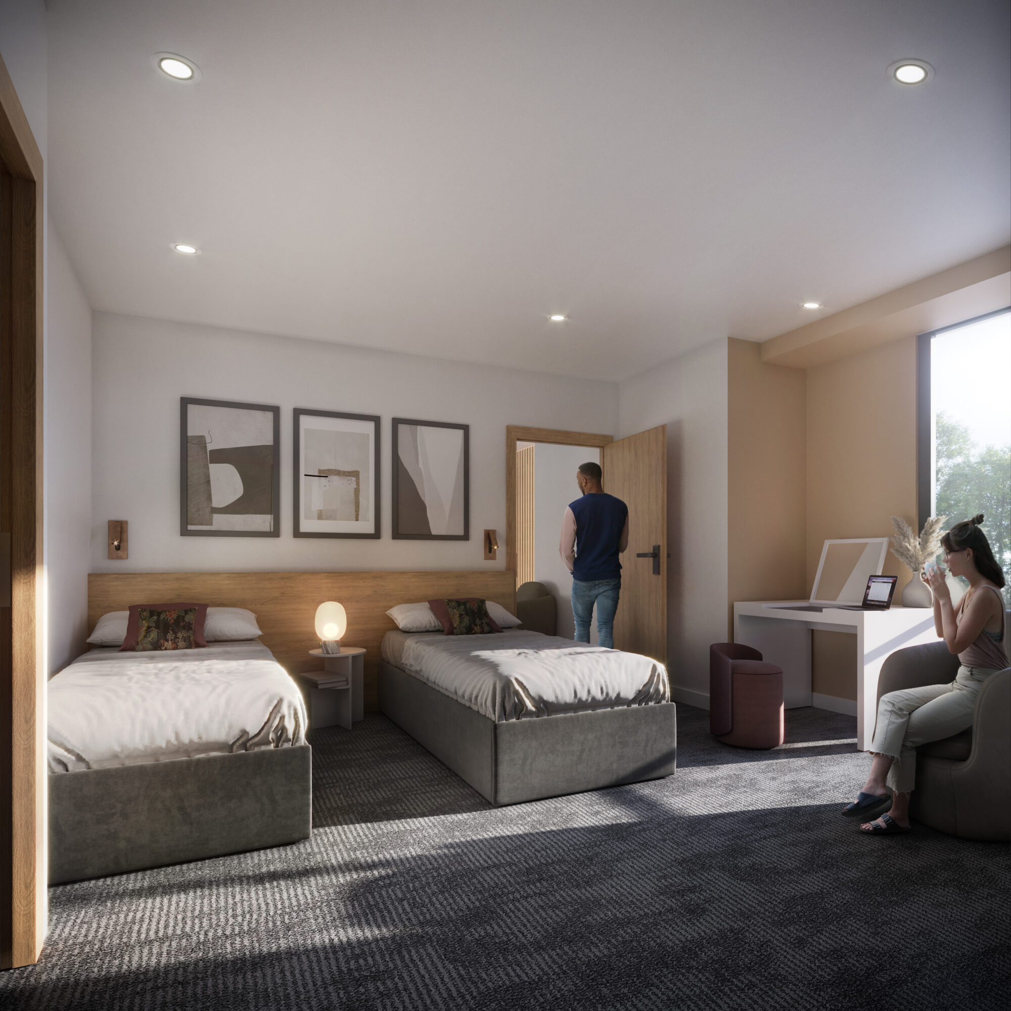 A bedroom in a home.